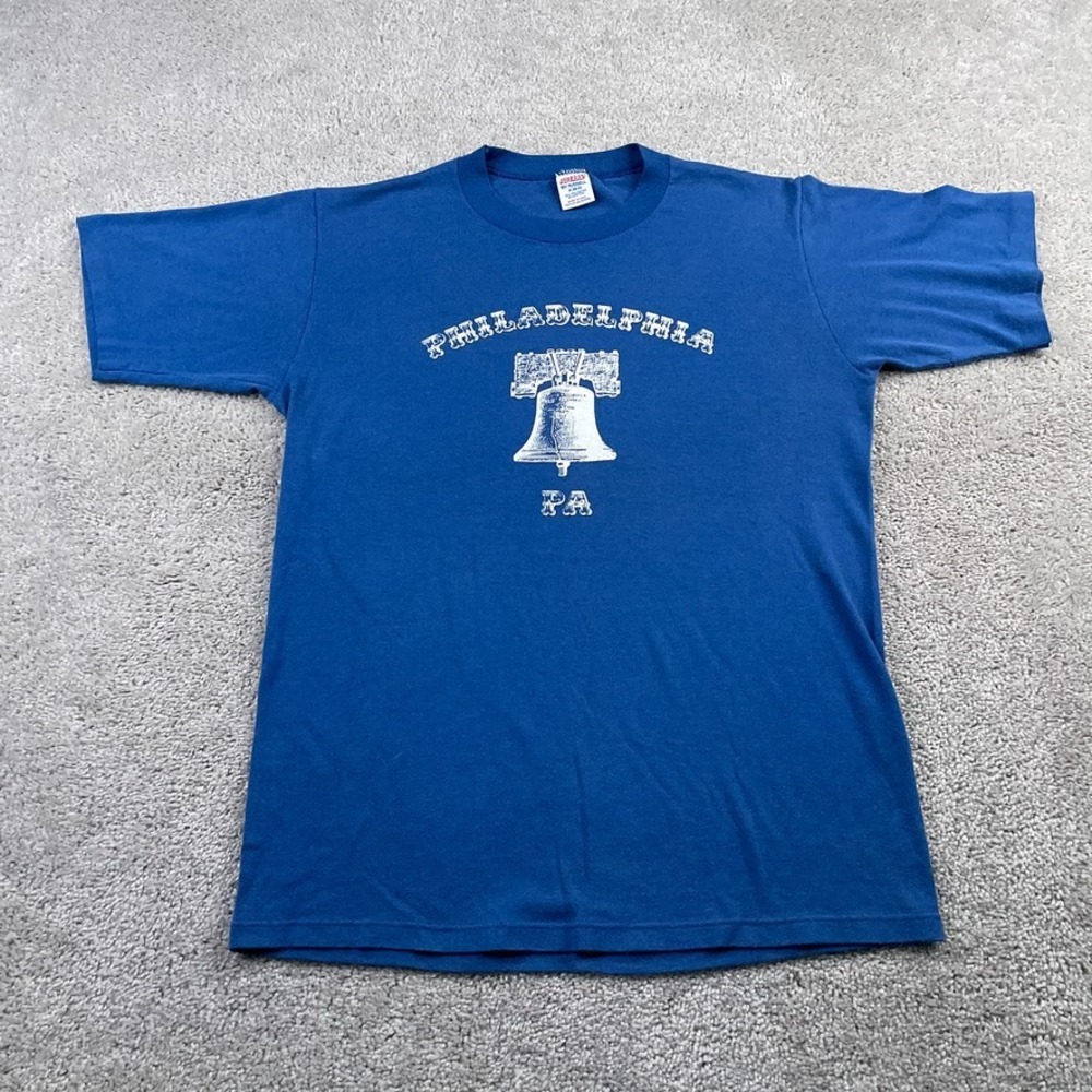 VINTAGE Philadelphia Liberty Bell Shirt Mens Medium Blue Single‎ Stitch USA